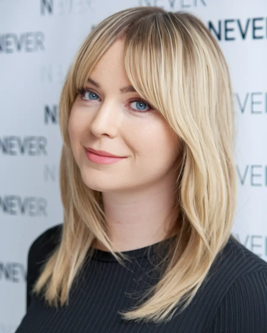 medium length summer haircut round face Long Shag with Soft Curtain Fringe