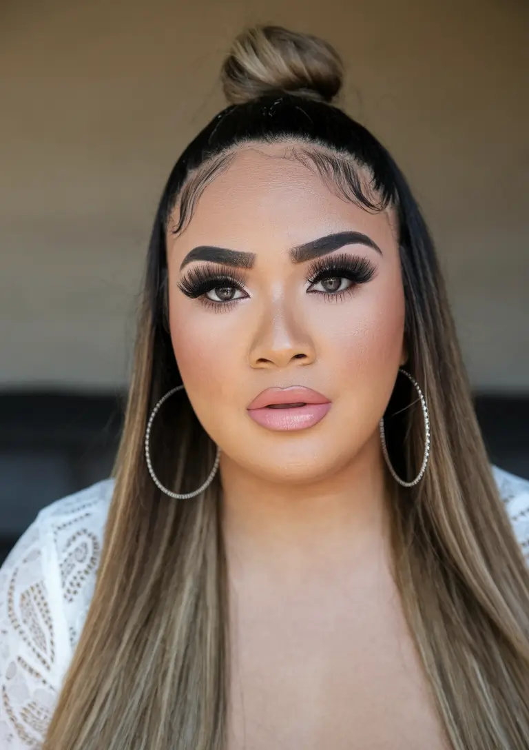 summer haircut for round face Half-Up Top Knot with Sleek Length