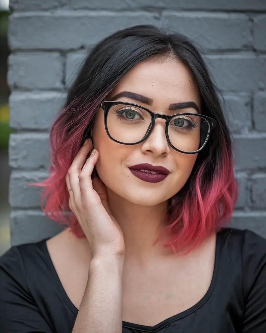 cute summer haircuts for round faces Bold Dip-Dye Bob with Magenta Ends