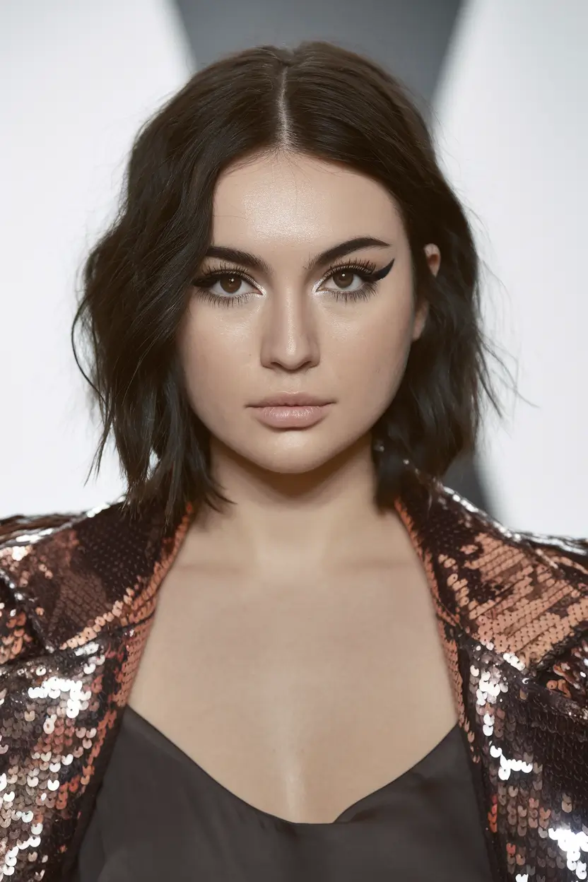 summer haircut ideas for round face Glossy Midnight Lob with Blunt Ends