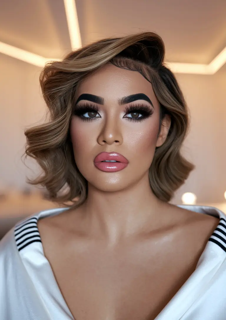 cute summer haircuts medium round faces Retro-Swept Bob with Face-Framing Volume