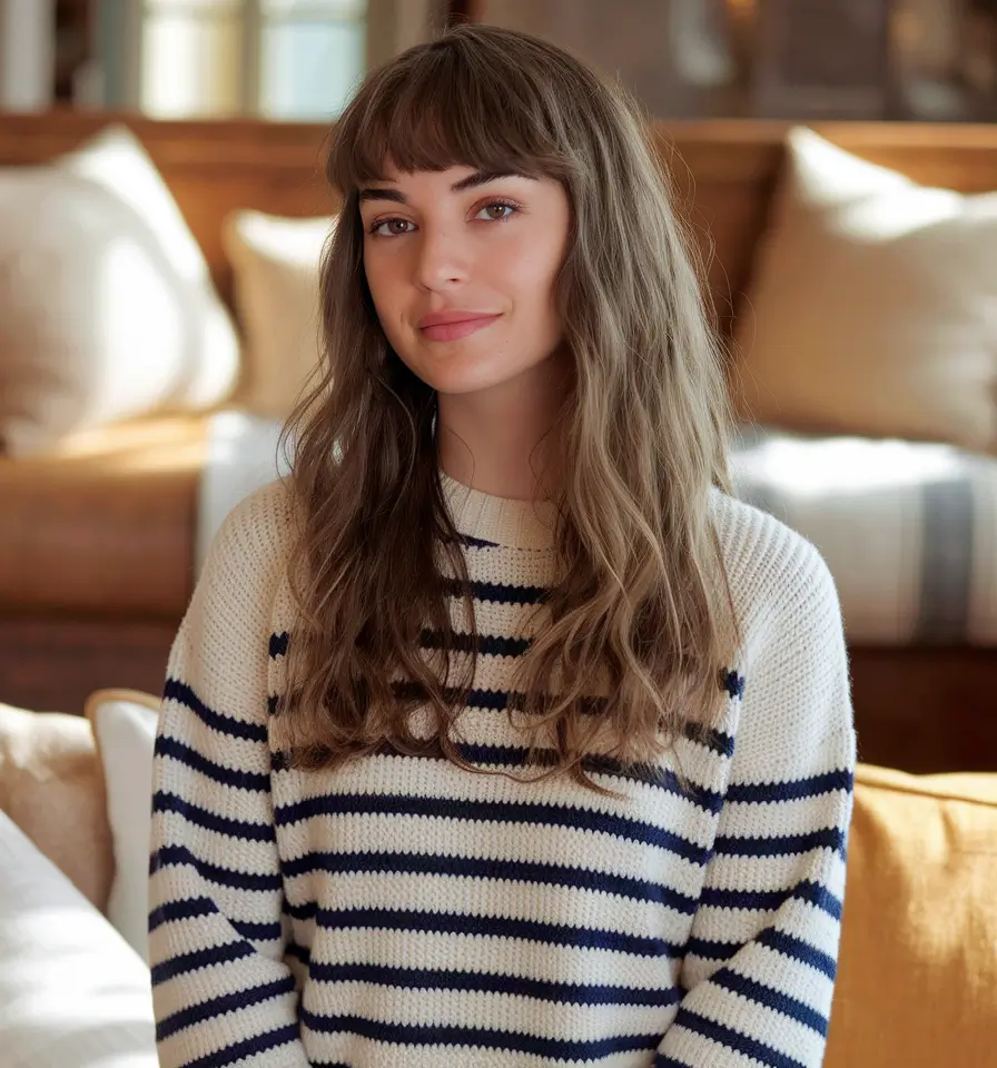 summer haircut for oval face Soft Natural Shag with Wispy Bangs
