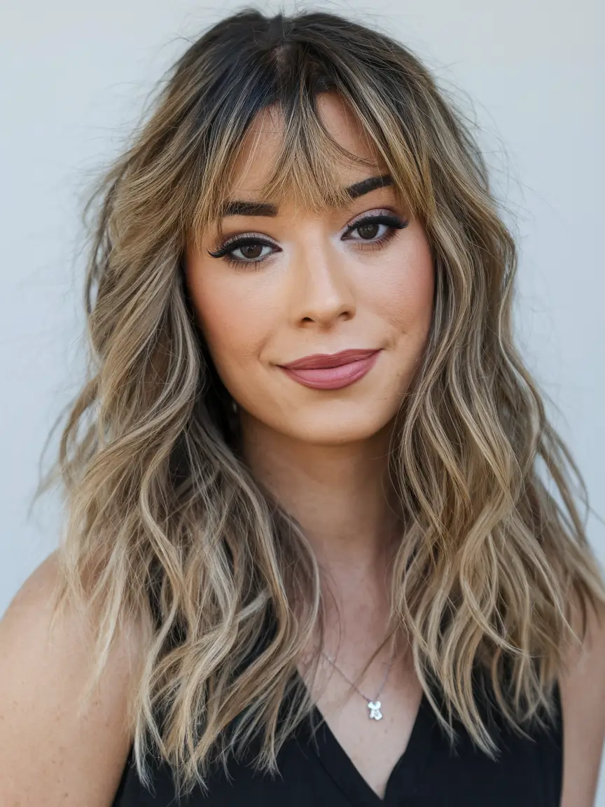 Haircuts with Bangs – Summer Ideas 2025: Soft Fringe Ideas Textured Wavy Lob with Natural Curtain Bangs