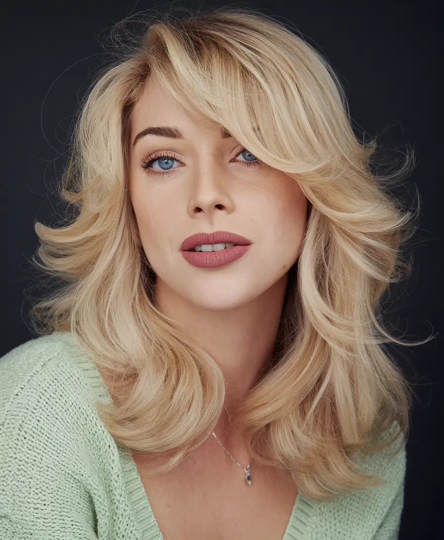 Haircuts with Bangs – Summer Ideas 2025: Soft Fringe Ideas Feathered Blowout with Swooping Curtain Bangs