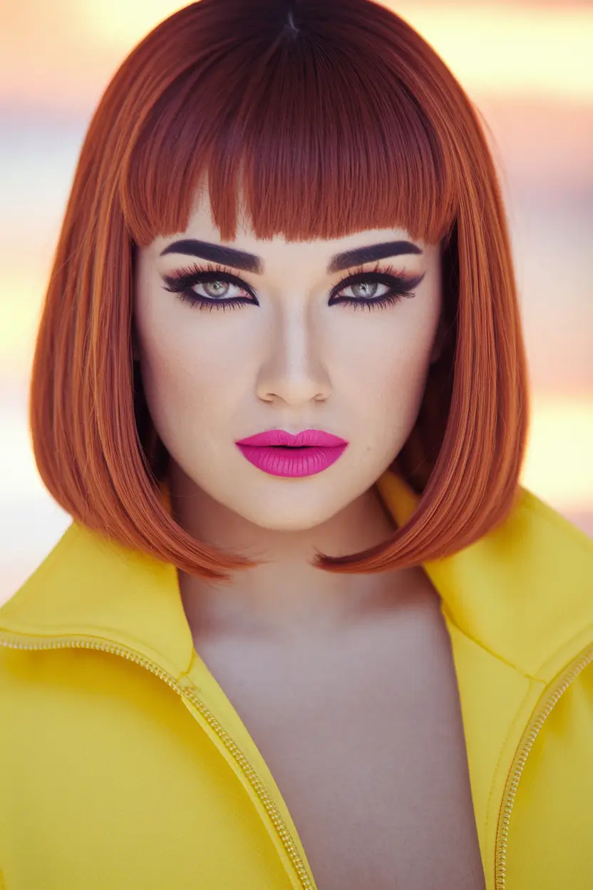 Haircuts with Bangs – Summer Ideas 2025: Soft Fringe Ideas Fiery Red Precision Bob with Micro Bangs