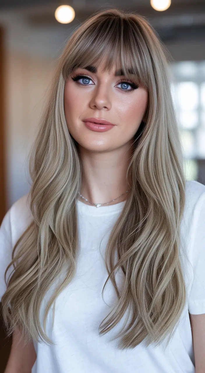 Haircuts with Bangs – Summer Ideas 2025: Soft Fringe Ideas Long Sandy Waves with Textured Curtain Bangs