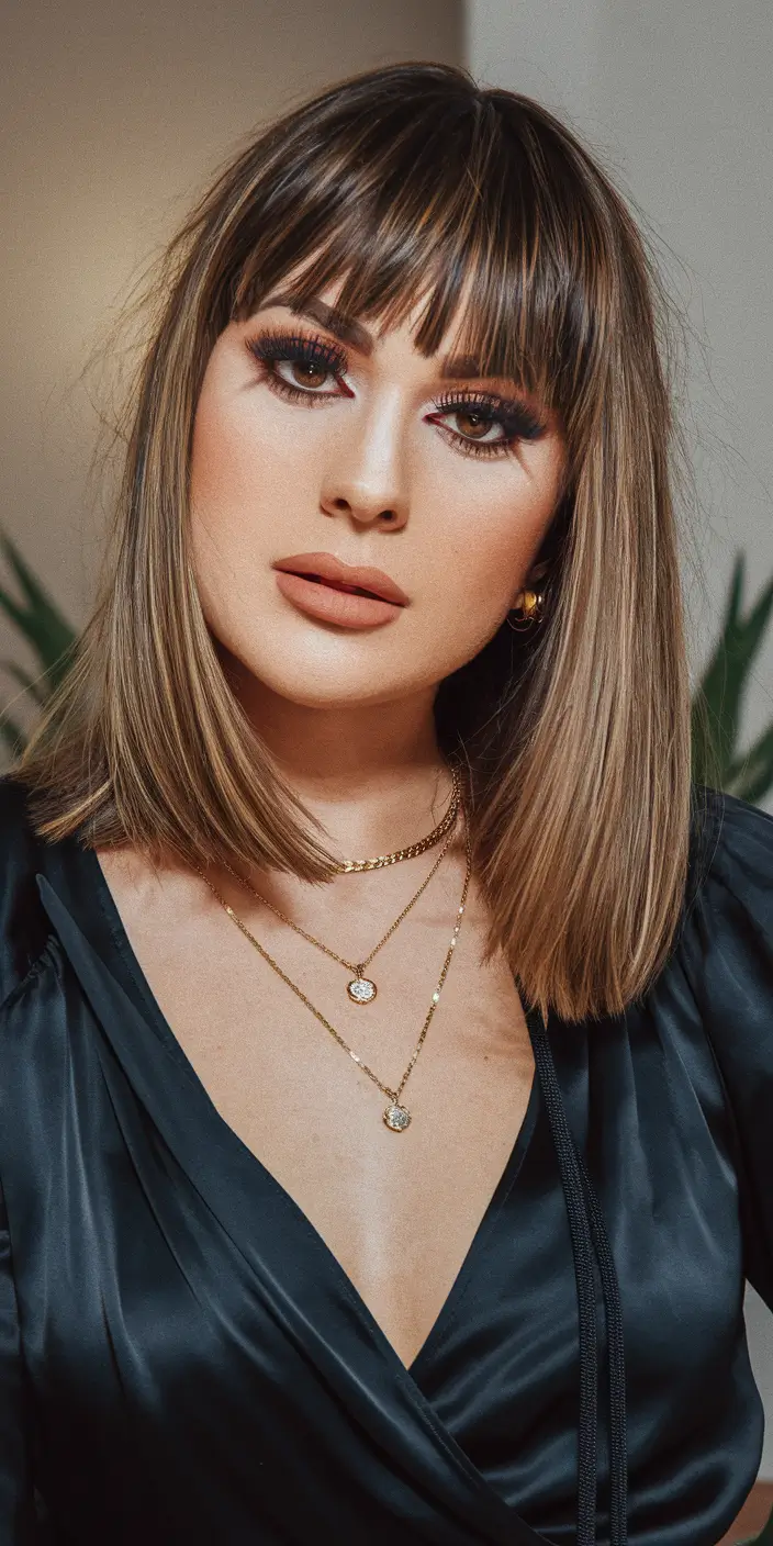 Haircuts with Bangs – Summer Ideas 2025: Soft Fringe Ideas Blunt Bob with Textured Highlights and Curtain Bangs