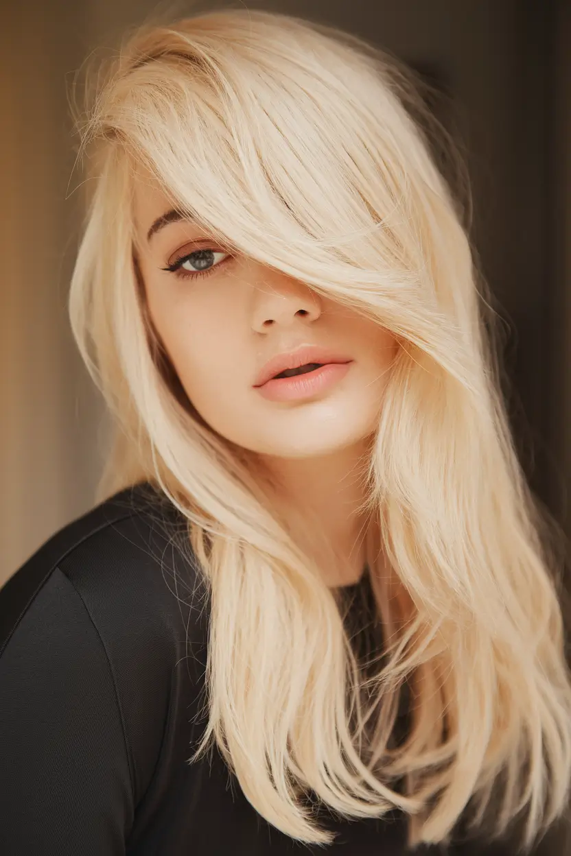 Haircuts with Bangs – Summer Ideas 2025: Soft Fringe Ideas Flirty Platinum Layers with Wispy Side-Swept Bangs