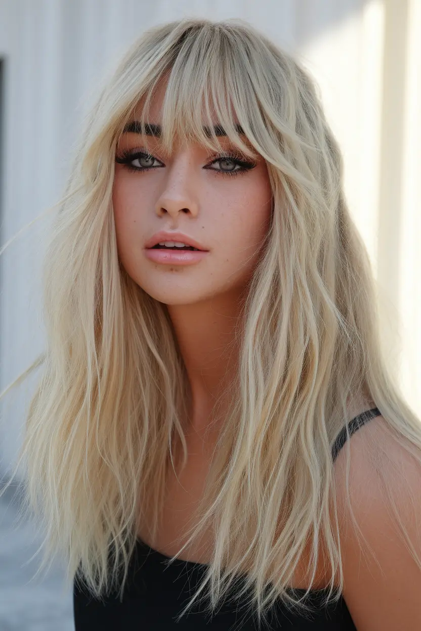Haircuts with Bangs – Summer Ideas 2025: Soft Fringe Ideas Beachy Blonde Shag with Choppy Curtain Bangs