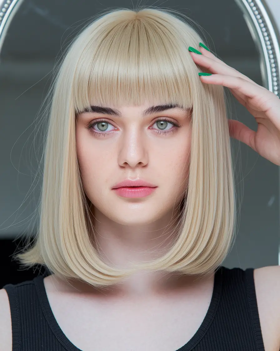 Haircuts with Bangs – Summer Ideas 2025: Soft Fringe Ideas Classic Blunt Bob with Full Straight Bangs
