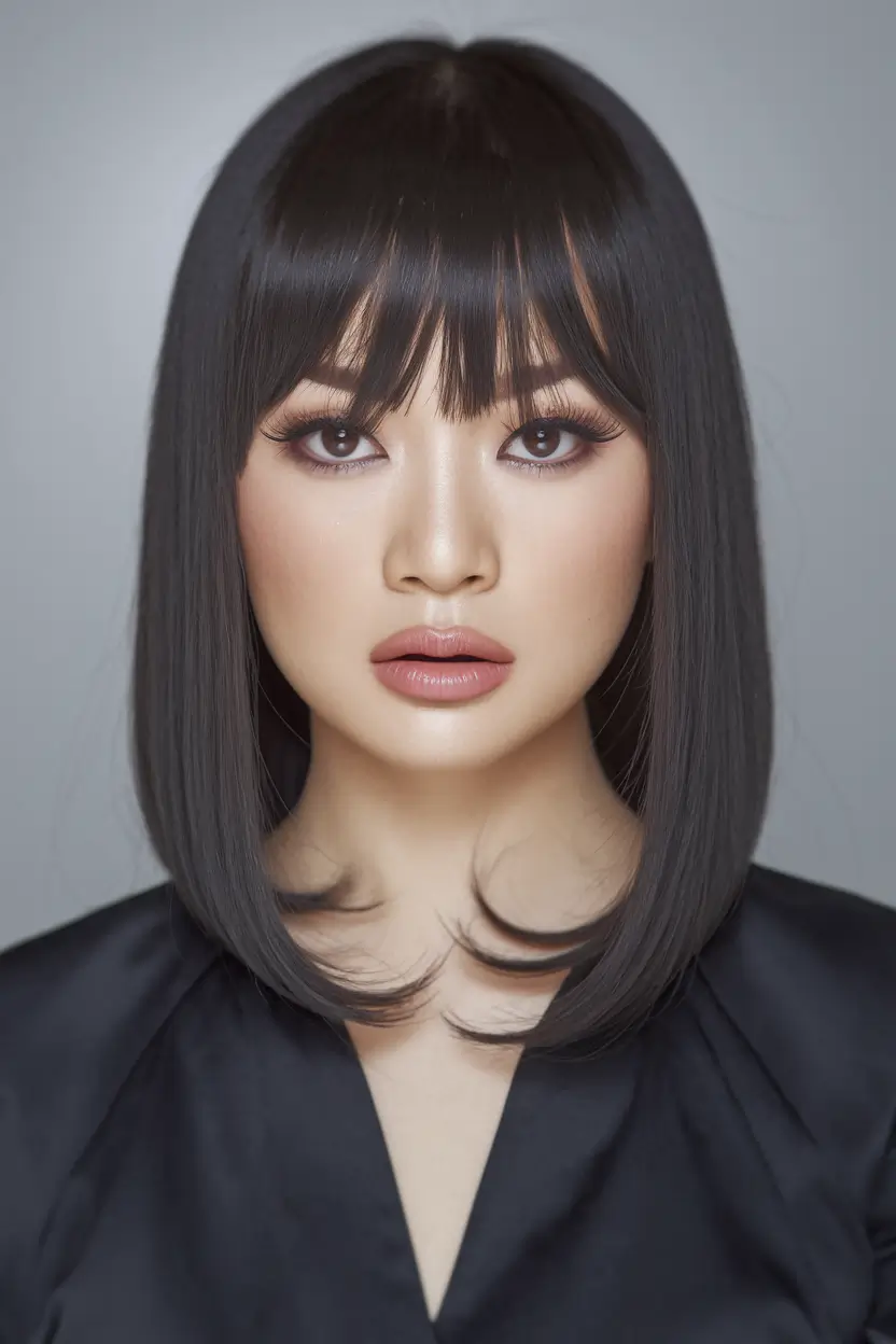 Haircuts with Bangs – Summer Ideas 2025: Soft Fringe Ideas Glossy Lob with Textured Wispy Bangs
