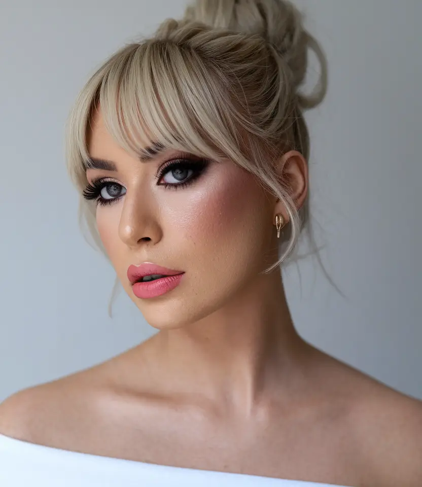Haircuts with Bangs – Summer Ideas 2025: Soft Fringe Ideas Romantic Updo with Curtain Bangs