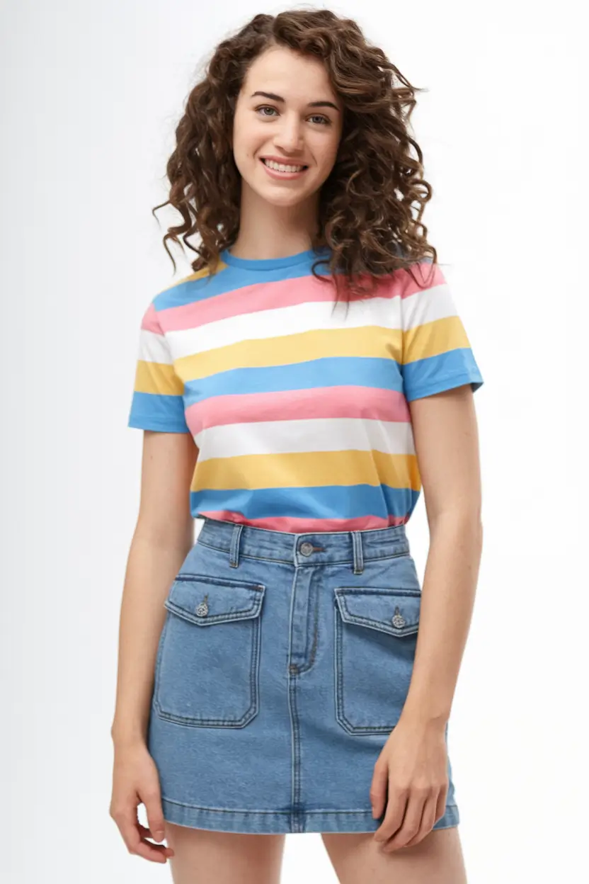 shirt outfits for women summer Pastel Stripes and Denim Done Right