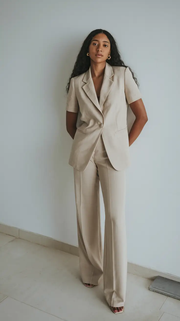 summer work outfit ideas women Soft Tailoring in a Summer Sand Suit