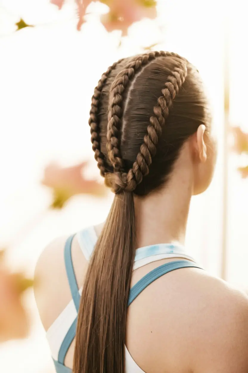 volleyball hairstyles braids Double Dutch Braids into Sleek Low Ponytail