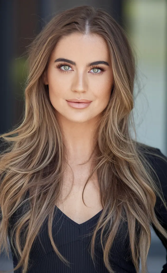 brown hair color summer 2025 Sunlit Blonde-Brown Blend with Layered Length