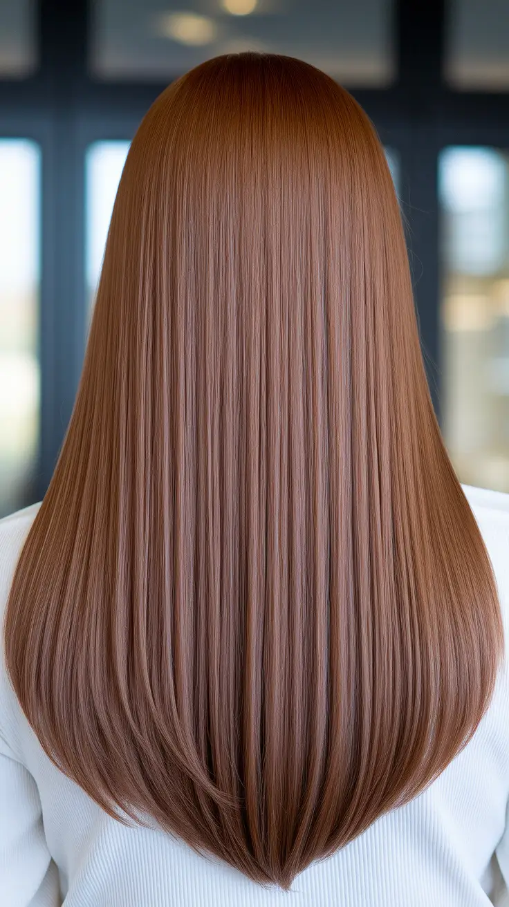 brown hair color summer 2025 Sleek Cinnamon Chestnut for a Touch of Spice