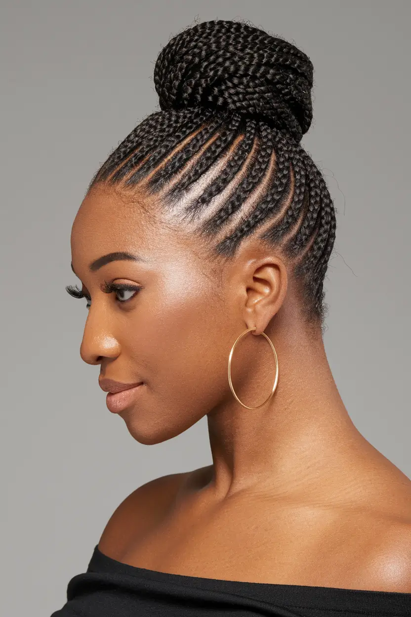 summer braids black women Intricate Braided Bun with Tight Feed-Ins