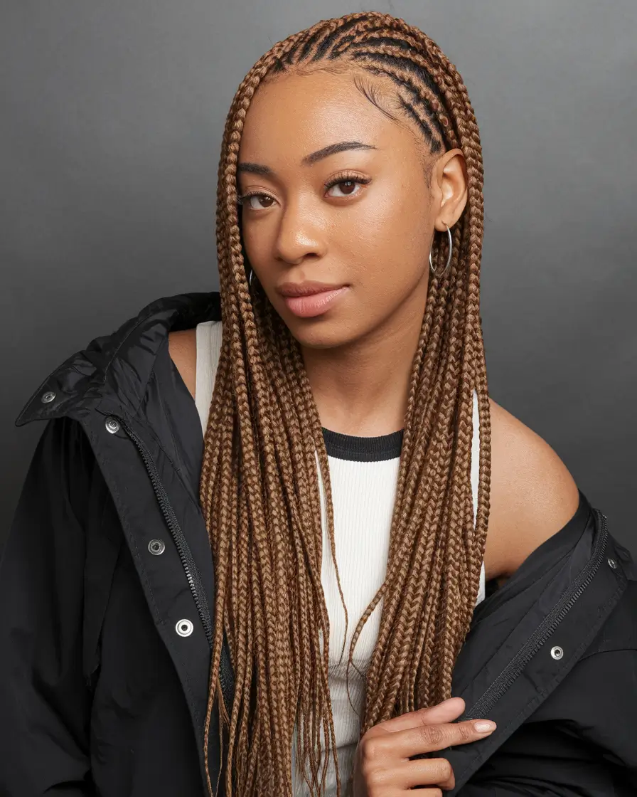 summer braids black women Cinnamon Brown Tribal-Inspired Feed-In Braids