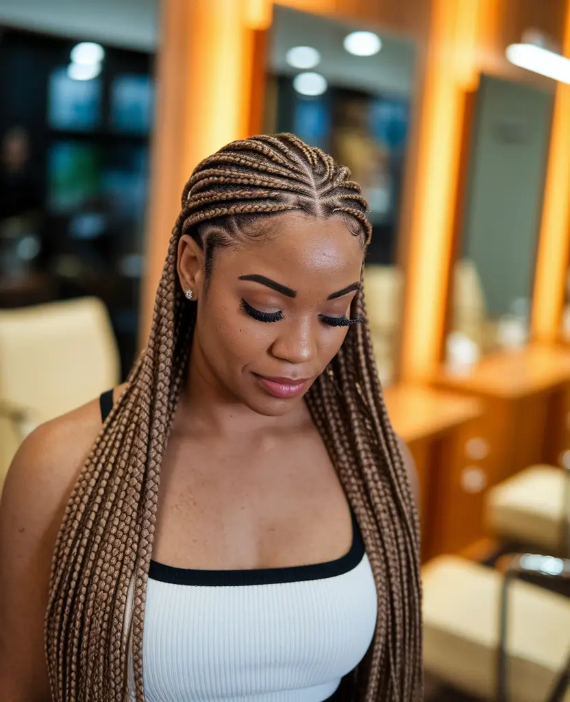 summer braids black women Toasted Blonde Braids with Side Sweep and Symmetrical Rows