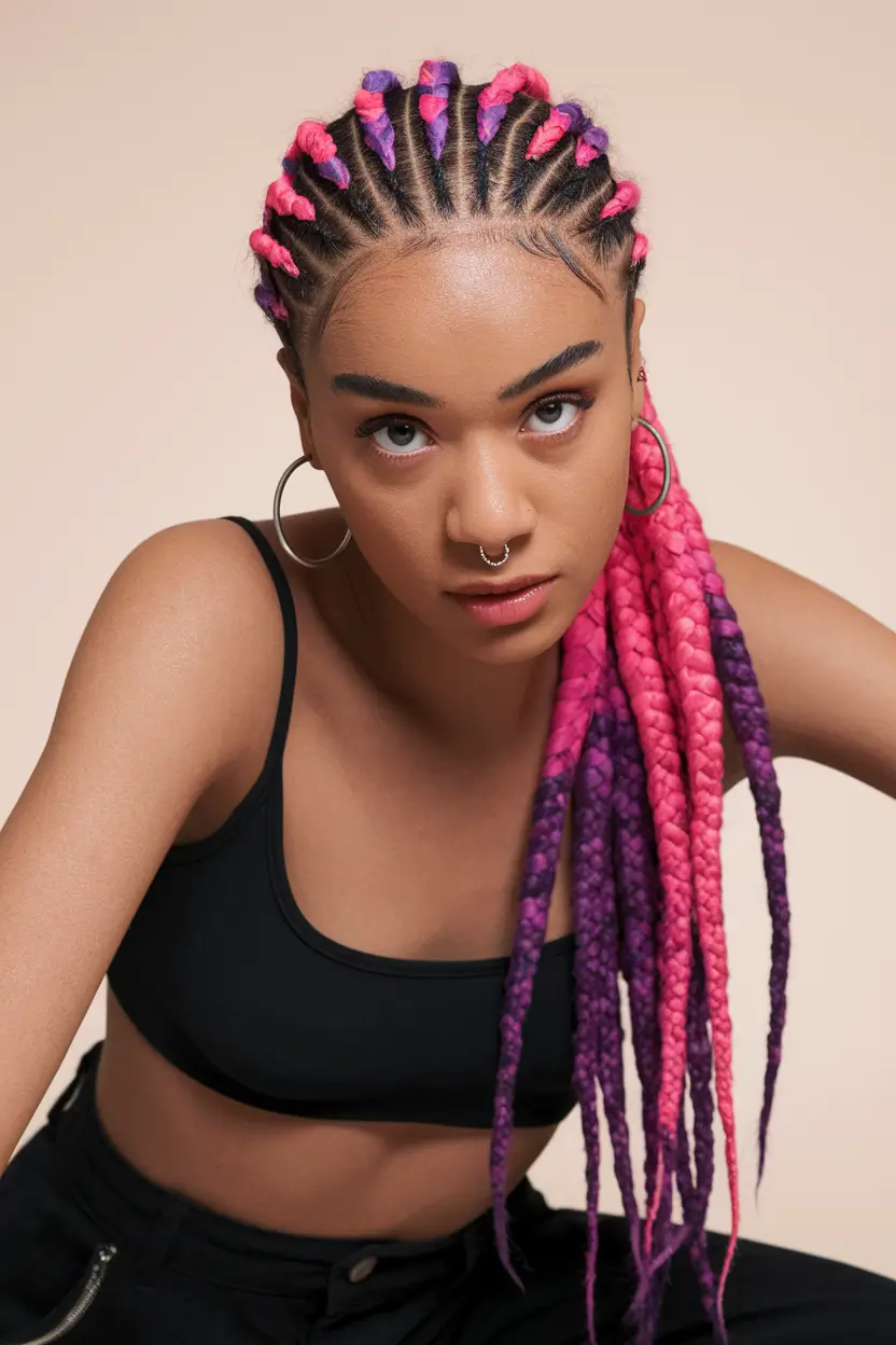 summer braids black women Bold Two-Tone Pink and Purple Braids