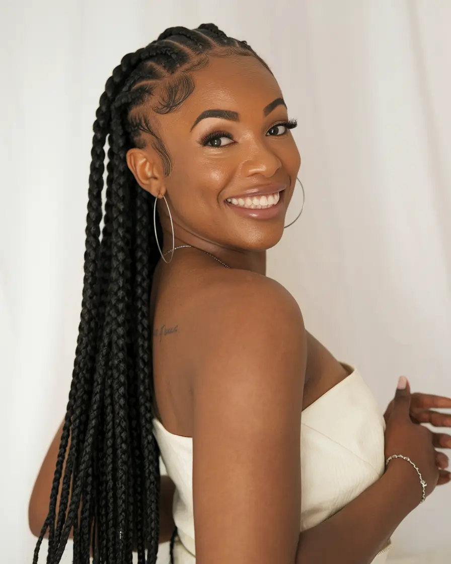 summer braids black women Classic Waist-Length Box Braids with Edge Detail