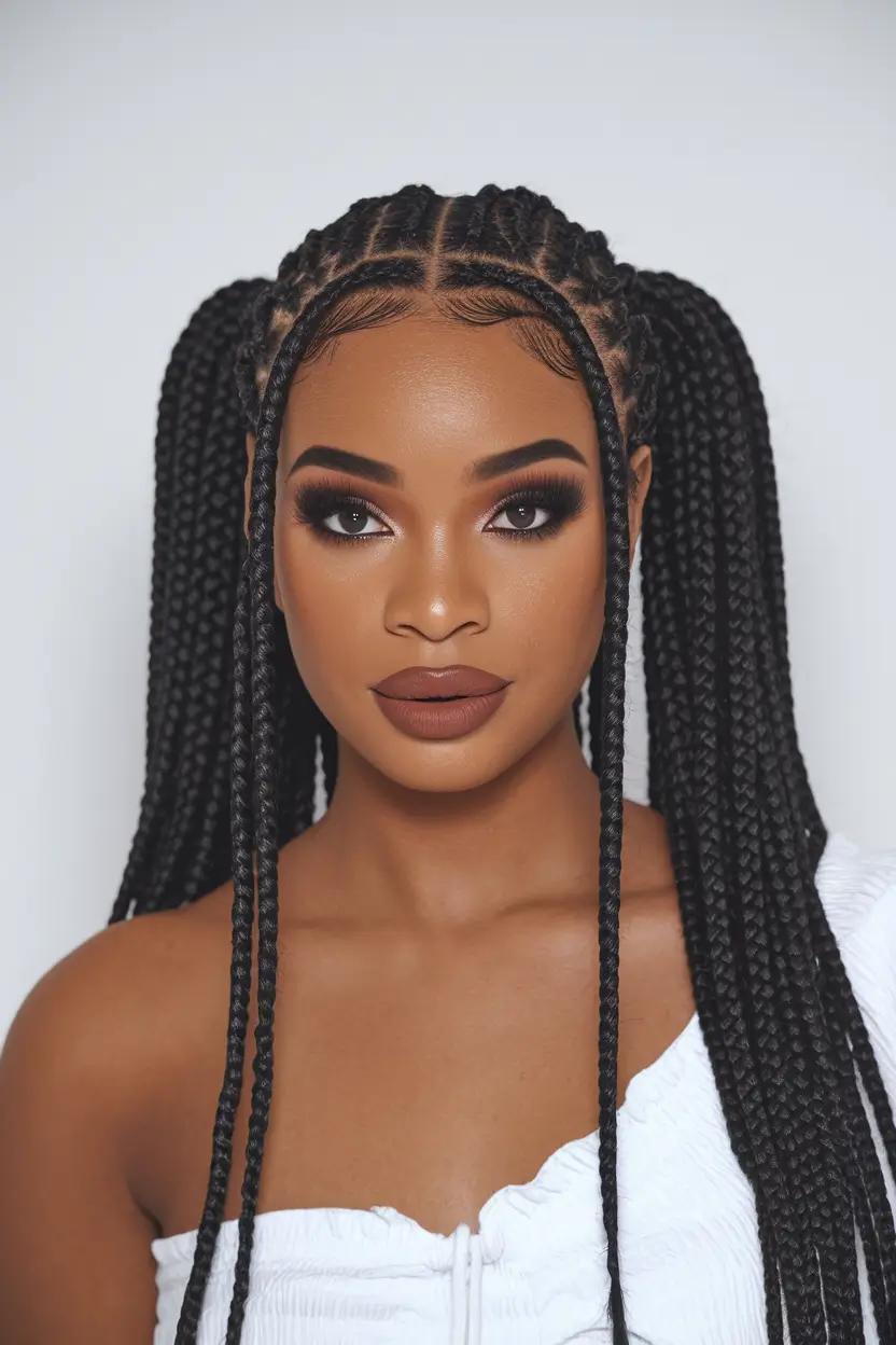 summer braids black women Playful Double Ponytails with Precision Braids