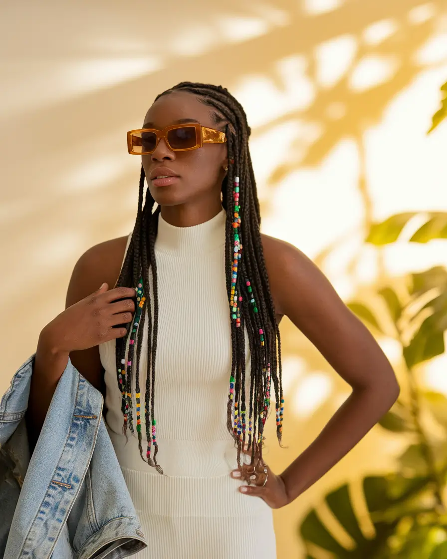 summer braids black women Long Braids with Colorful Beads for a Festival Feel