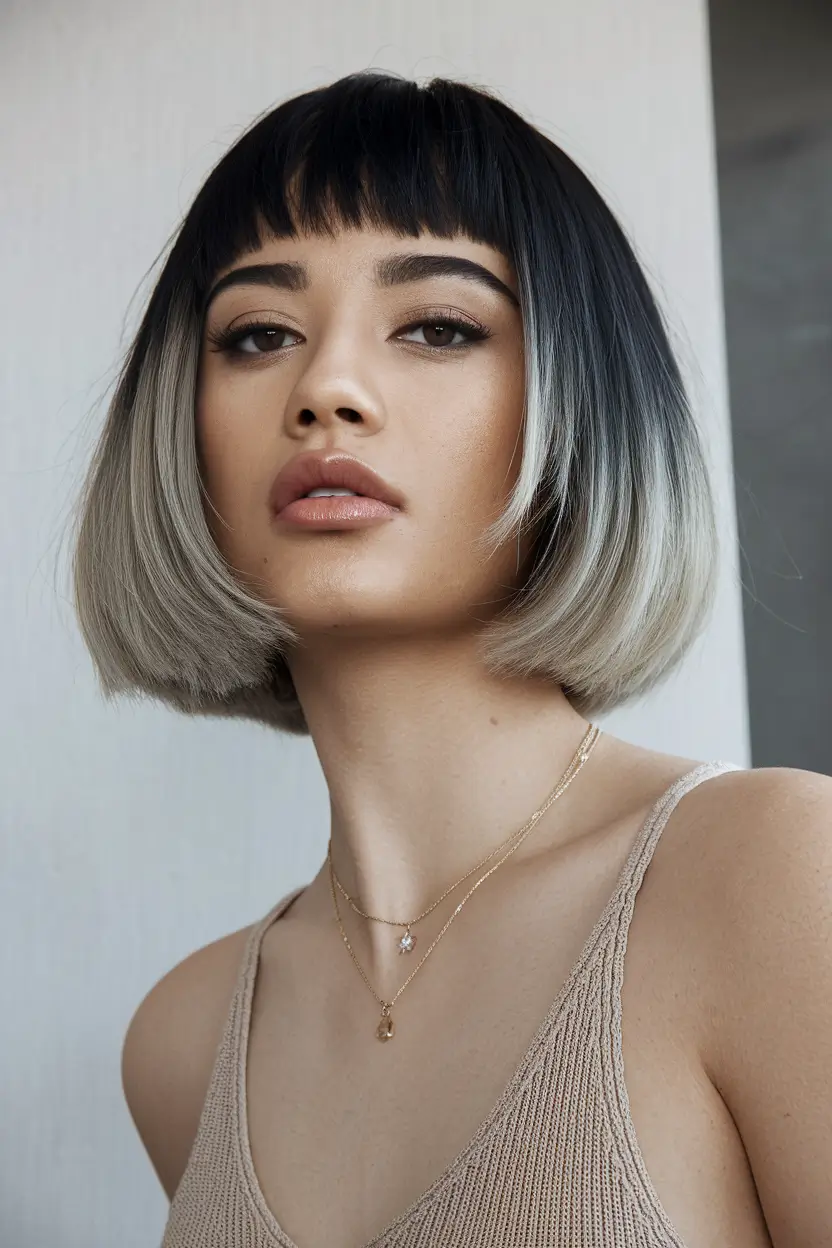 brunette hair color summer 2025 Chic Contrast with Cool Tones