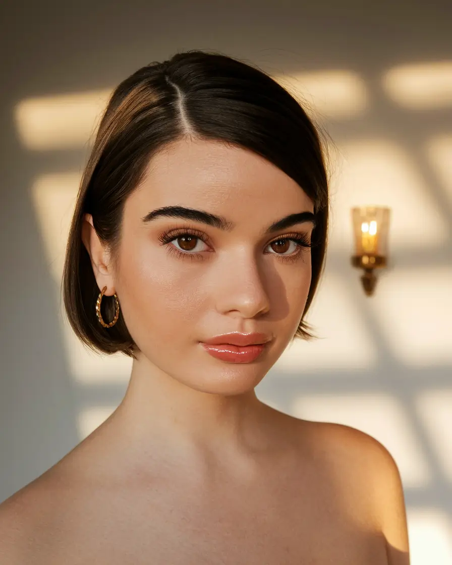 brunette hair color summer 2025 Classic Brunette Bob with Sunrise Warmth