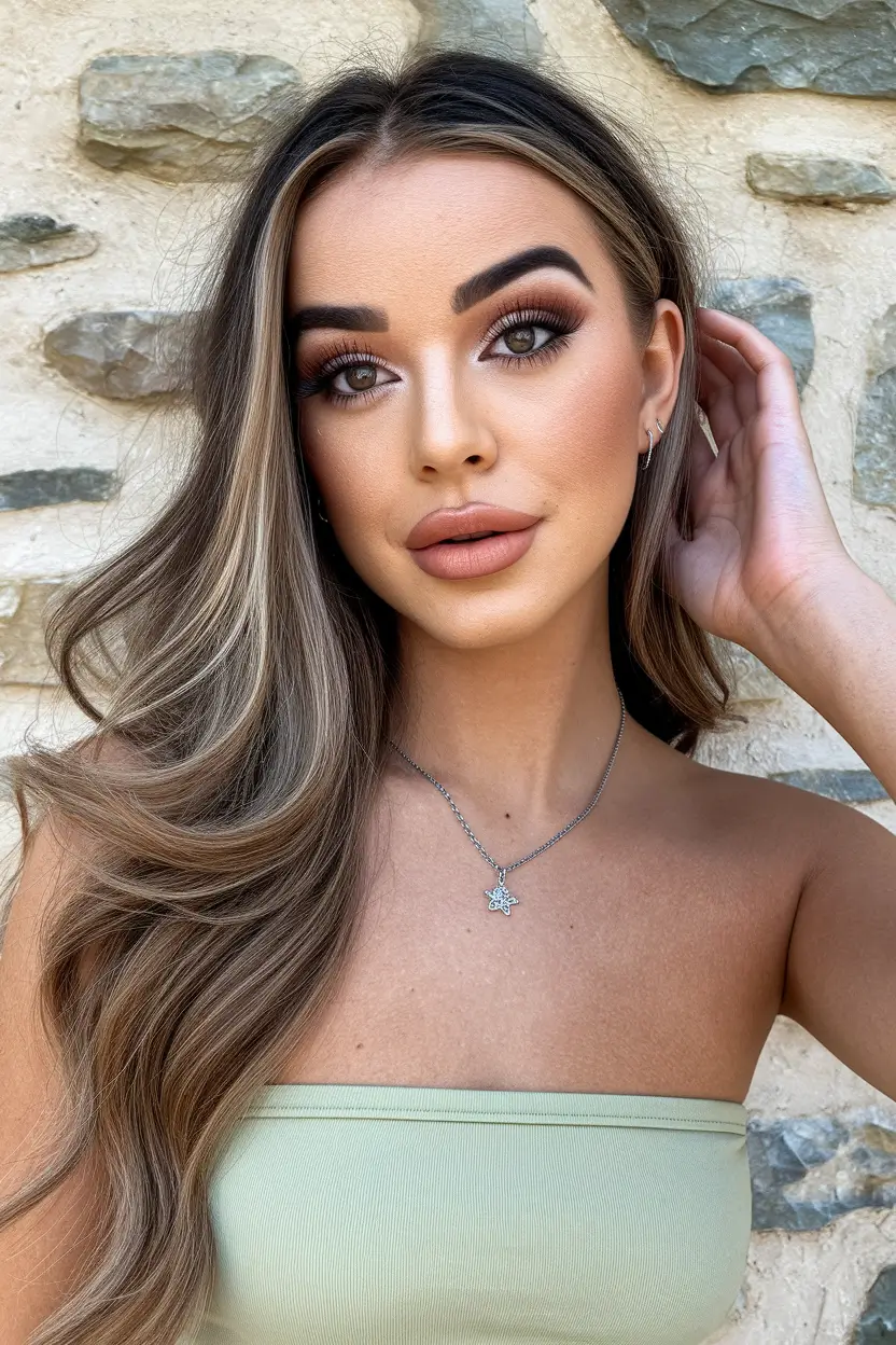 brunette hair color summer 2025 Natural Glow with Soft Blonde Highlights