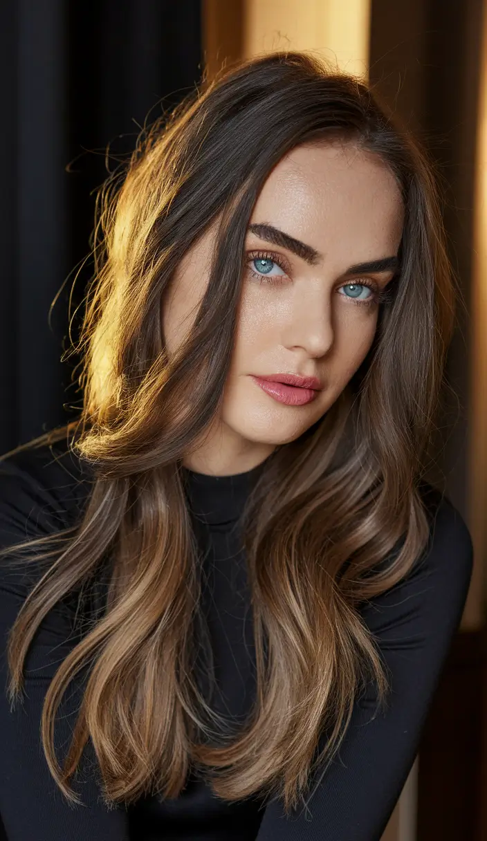 brunette hair color summer 2025 Subtle Gradient Brunette with Lived-In Blonde Ends