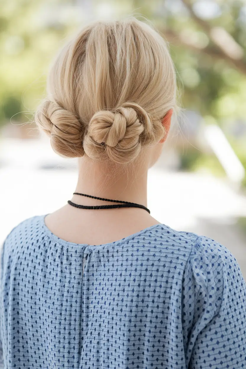 Easy Chic Summer Updo Double Buns with Braided Detail