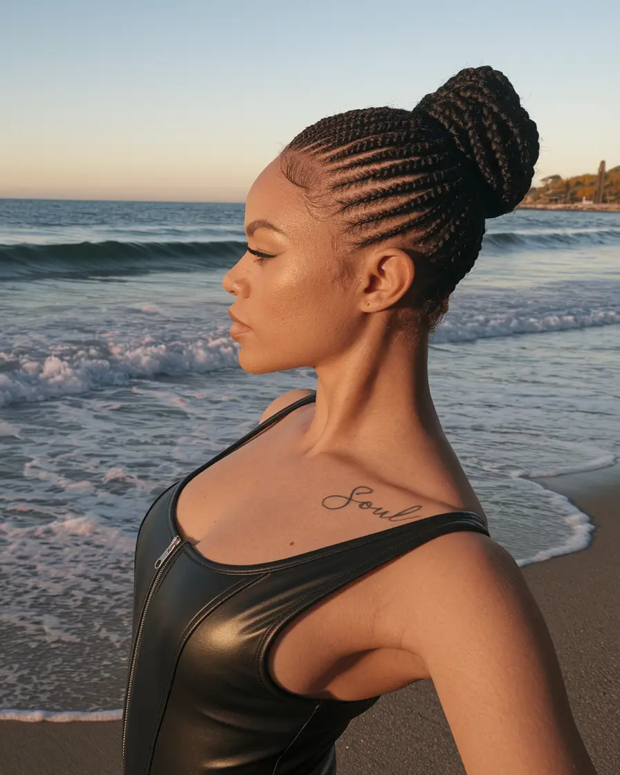 summer hairstyles for black women swimming High Braided Bun for Elegant Protection
