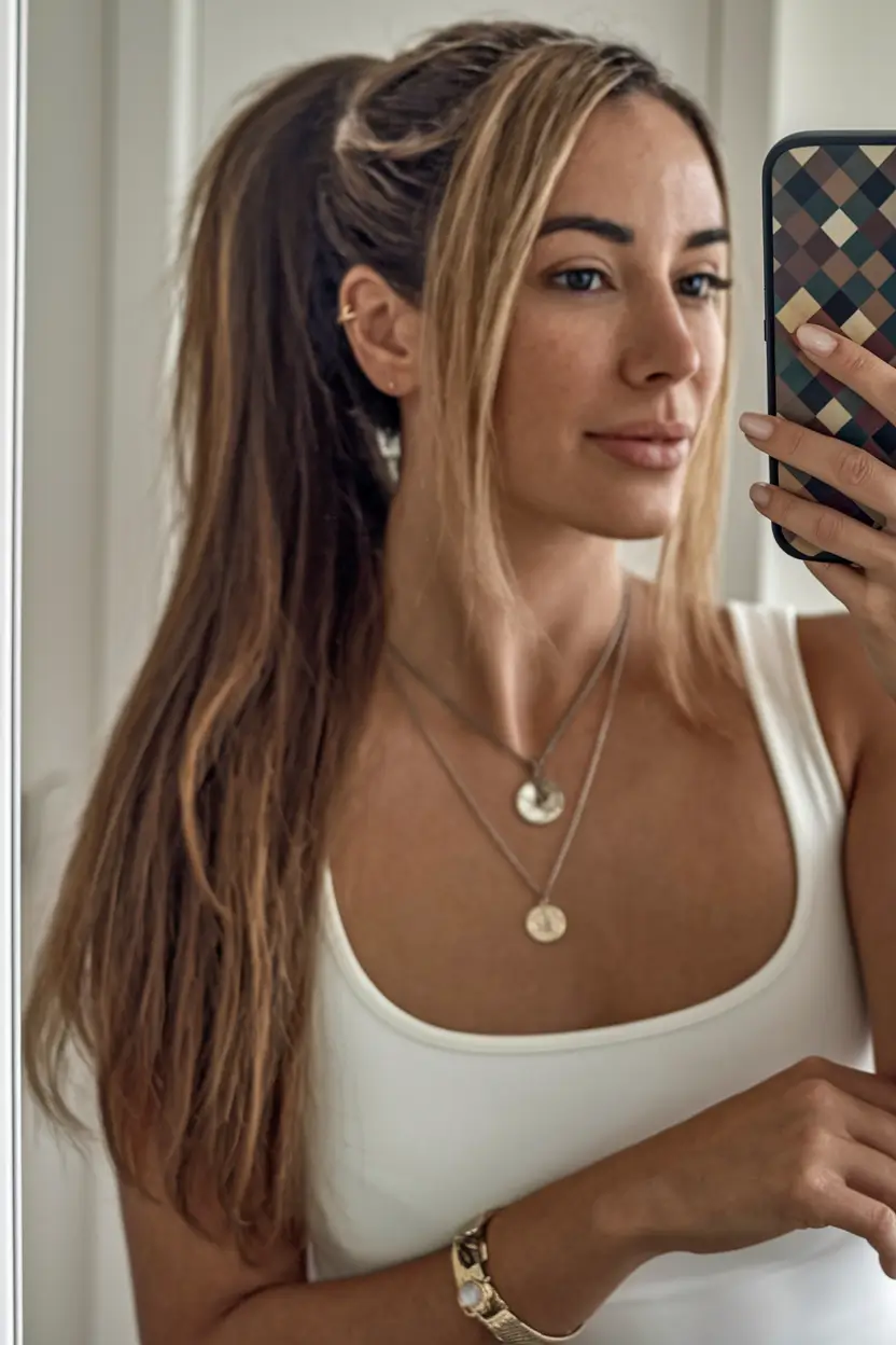 Easy Vacation Hairstyles Inspo - Summer 2025 - Sleek High Ponytail with Face-Framing Strands