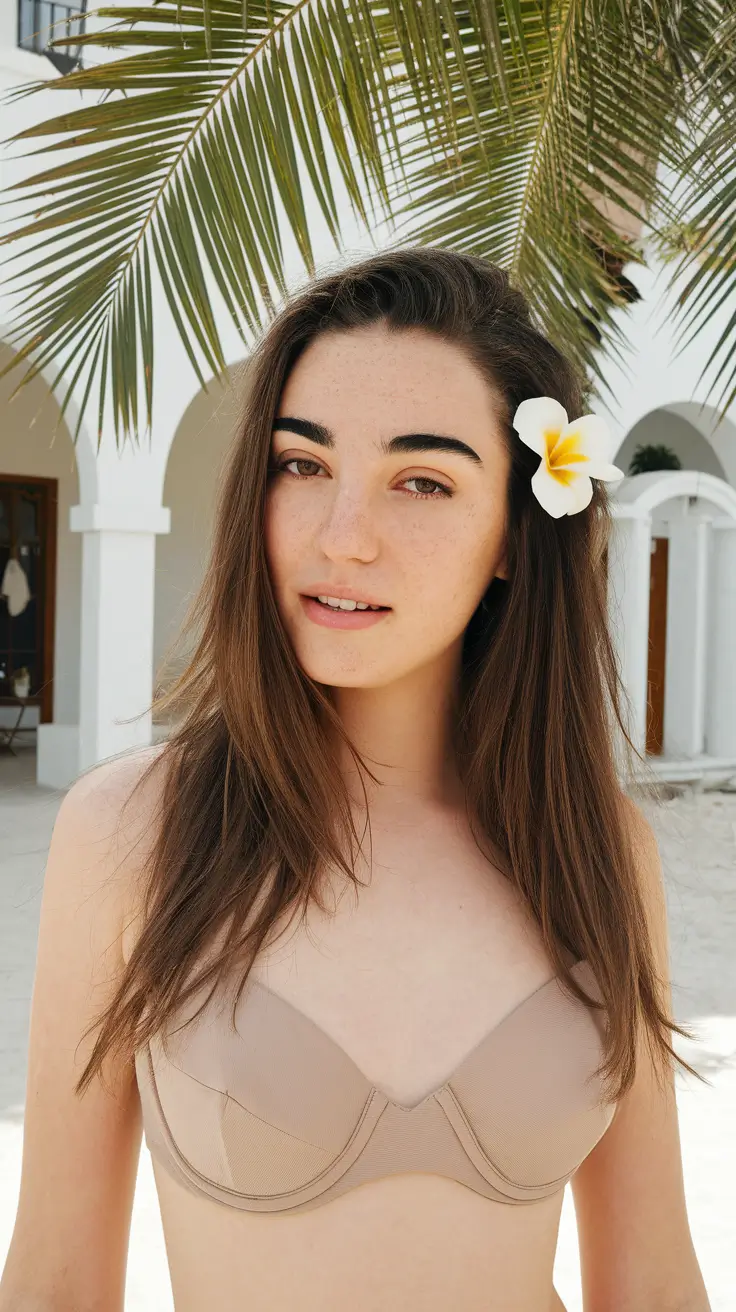 Easy Vacation Hairstyles Inspo - Summer 2025 - Simple Tropical Flower Clip