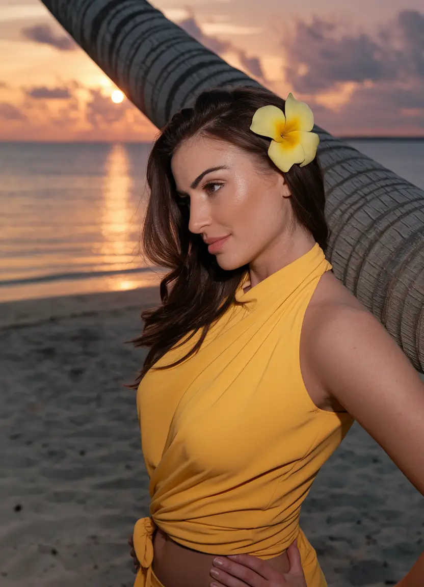 Easy Vacation Hairstyles Inspo - Summer 2025 - Golden Hour Glam with Floral Accent