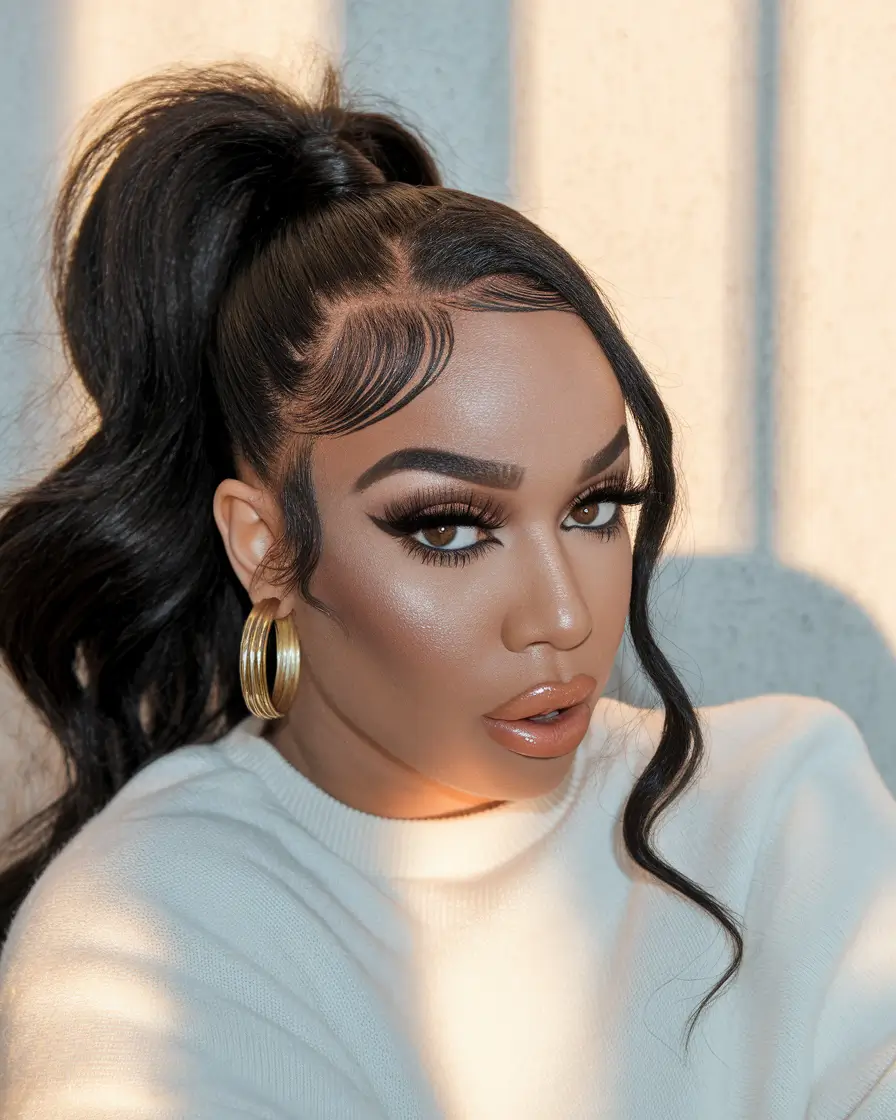 easy wig hairstyles high ponytail with curled edges