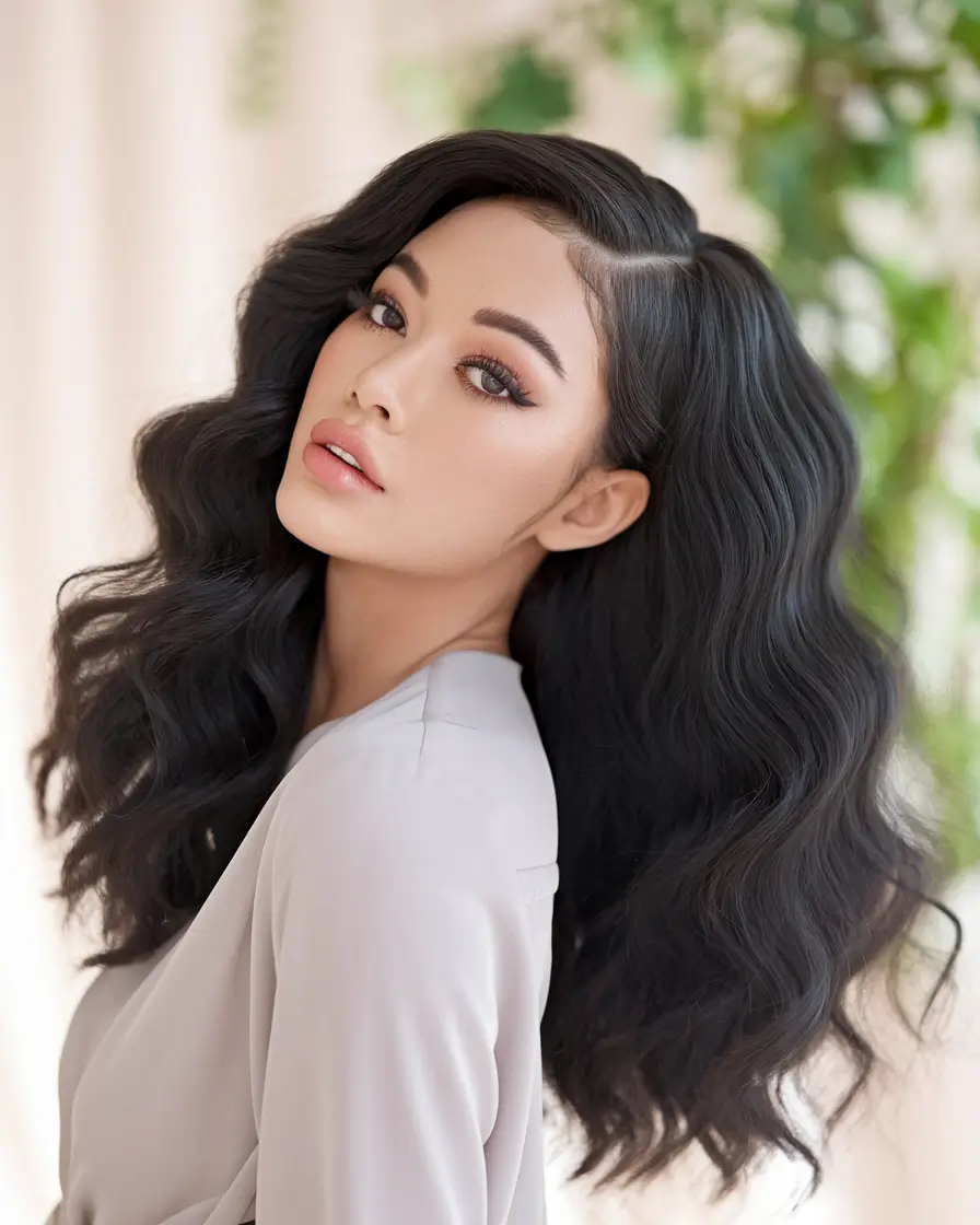 natural hair summer styles Voluminous Waves with a Deep Side Part