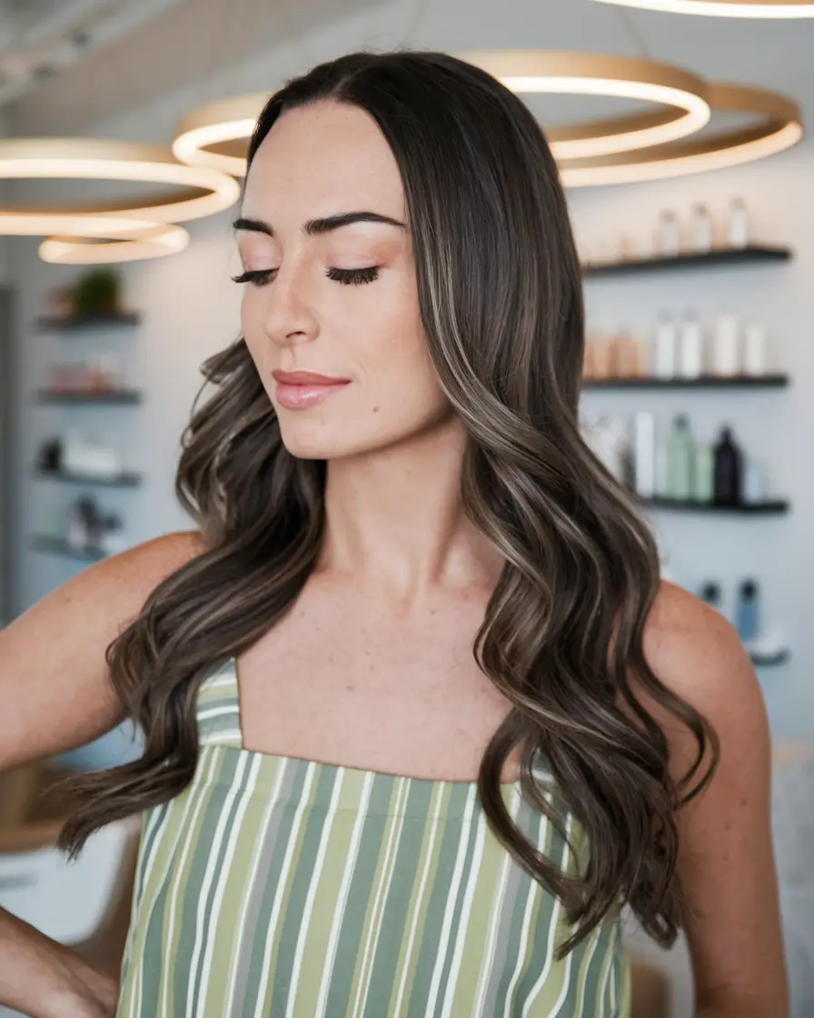 natural hair summer styles Soft, Romantic Waves with Balayage Highlights
