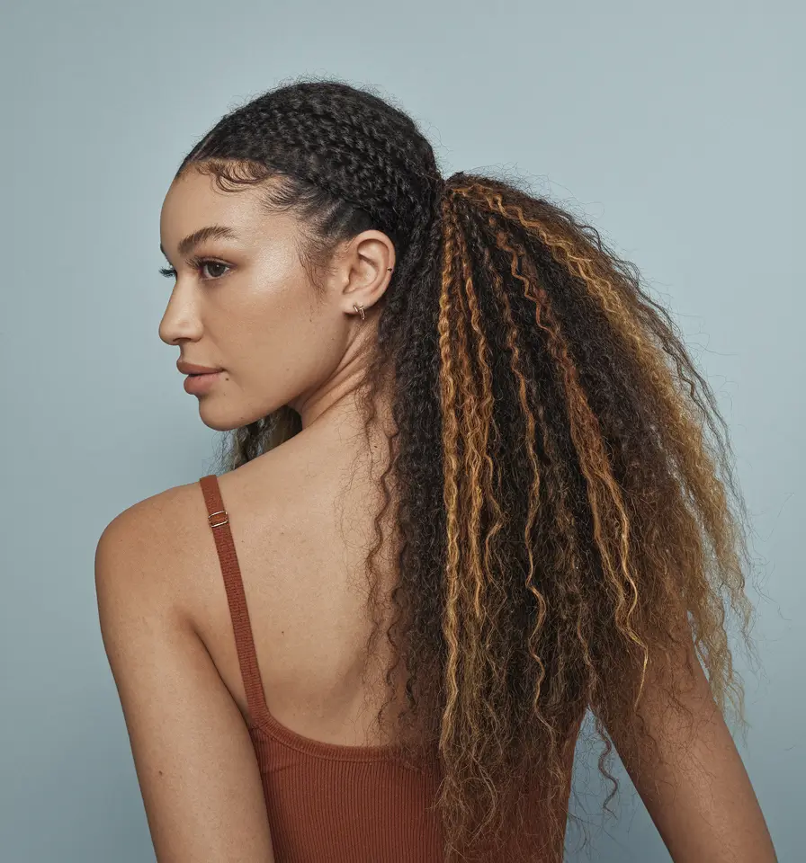 natural hair summer styles Crimped Ponytail with Textured Braids