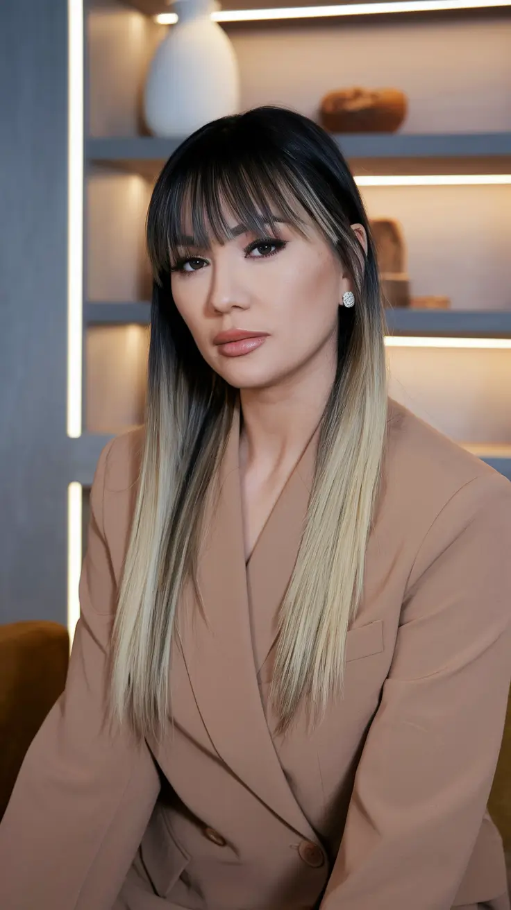 summer hairstyle ideas sleek straight blunt bangs