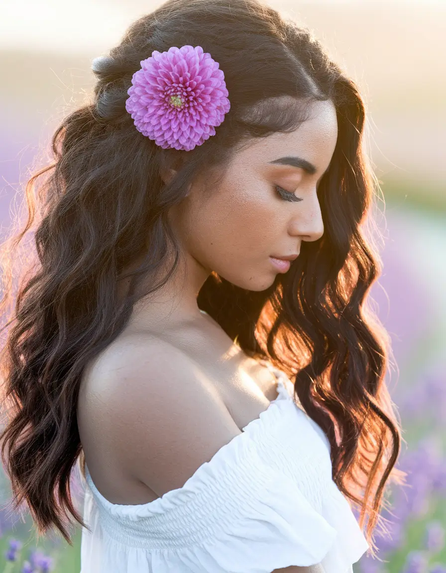 Elegant Wedding Hair Trends - Summer 2025 Loose Curls with Fresh Flower Crown