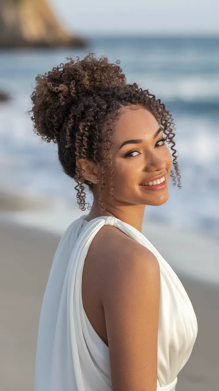 Elegant Wedding Hair Trends - Summer 2025 Curly High Bun with Face-Framing Tendrils