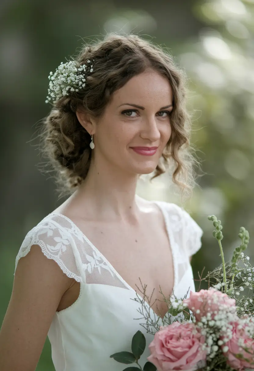 Elegant Wedding Hair Trends - Summer 2025 Textured Boho Updo with Baby’s Breath