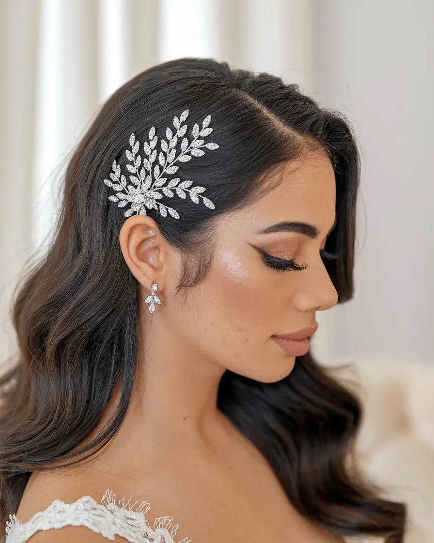 Elegant Wedding Hair Trends - Summer 2025 Vintage-Inspired Glam Waves with Crystal Clip
