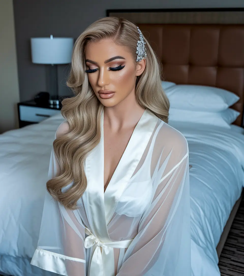 Elegant Wedding Hair Trends - Summer 2025 Classic Hollywood Waves with Statement Clip