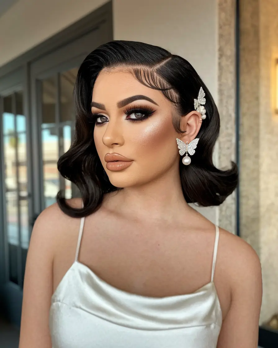 Elegant Wedding Hair Trends - Summer 2025 Vintage-Inspired Finger Waves with Butterfly Clip