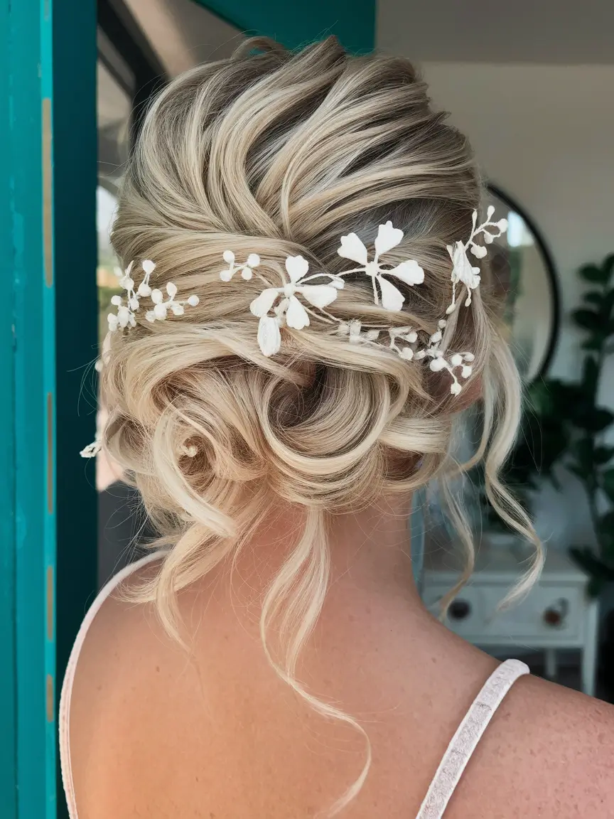 Elegant Wedding Hair Trends - Summer 2025 Half-Up Floral Boho Waves