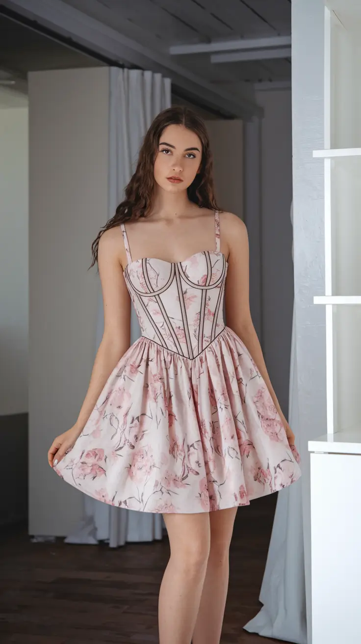 Every Day Casual Dresses Outfits Summer Corset Cut with Floral Drama